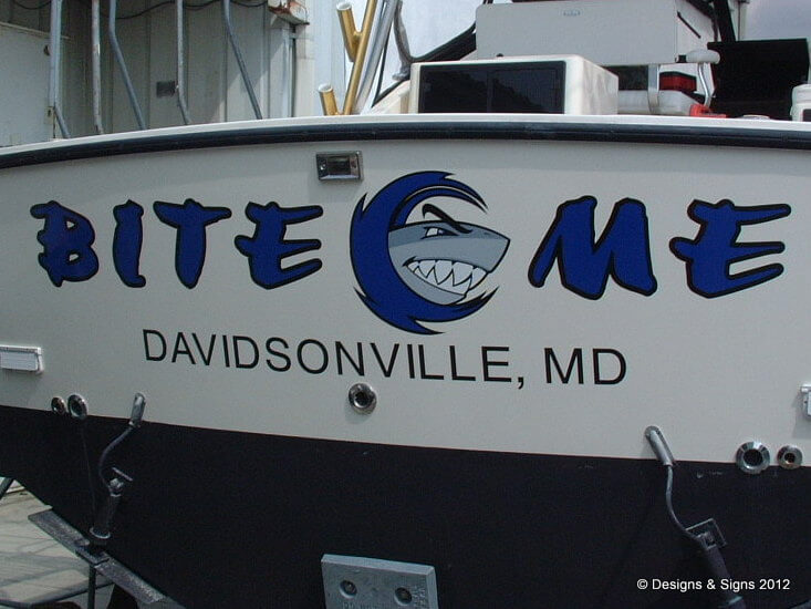 Vinyl Boat Name; a Fishing Boat Name on Bite Me. - Designs & Signs